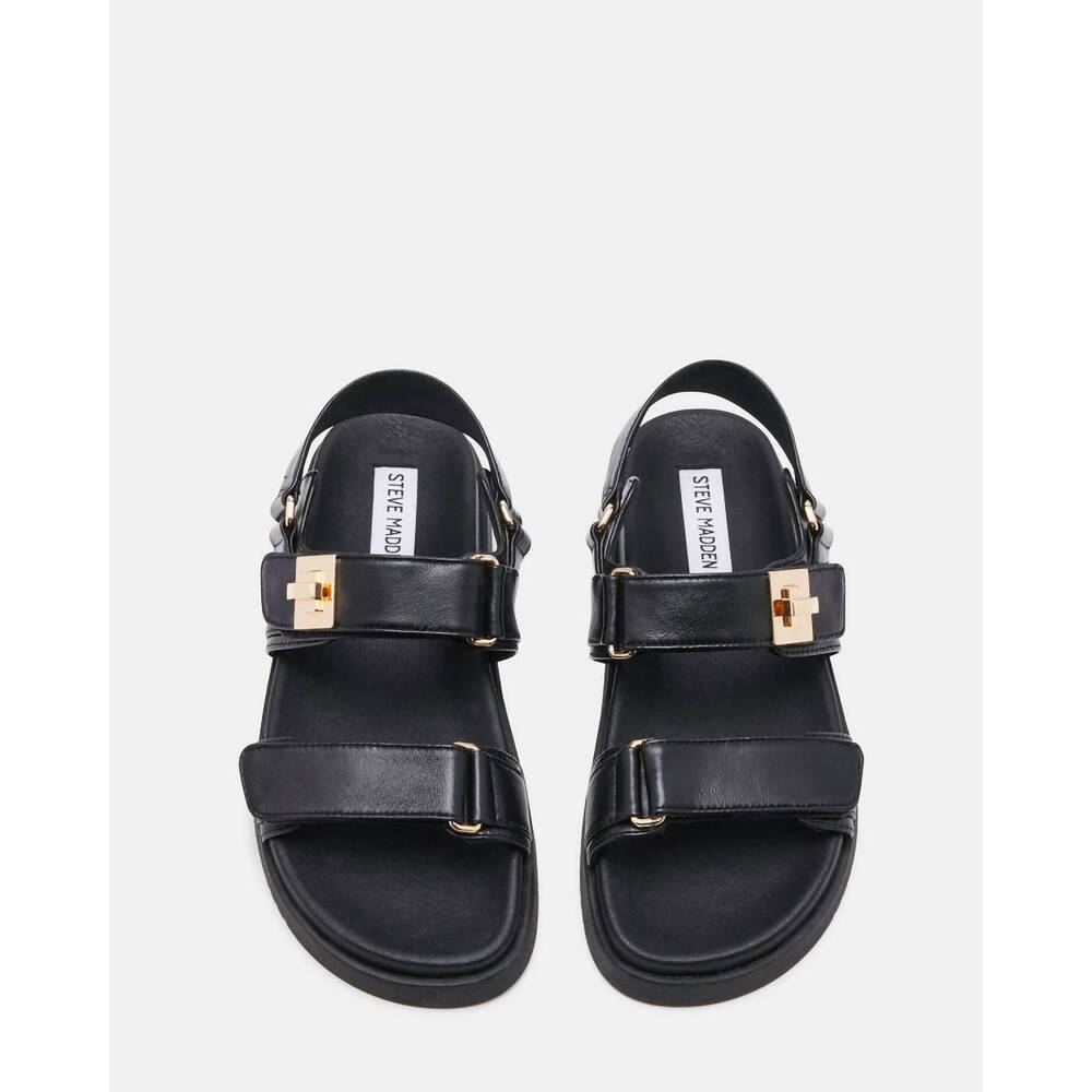 NEW STEVE MADDEN women's mona strap sandal in black leather - Picture 4 of 7